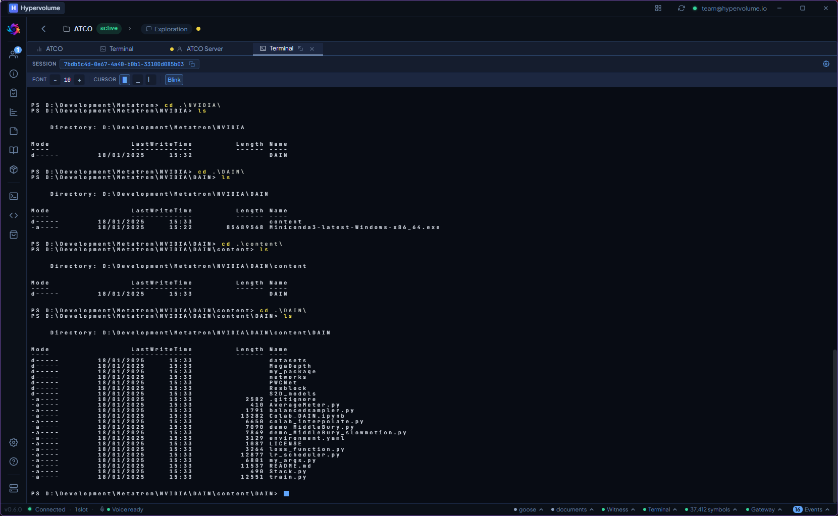 Manual terminal session